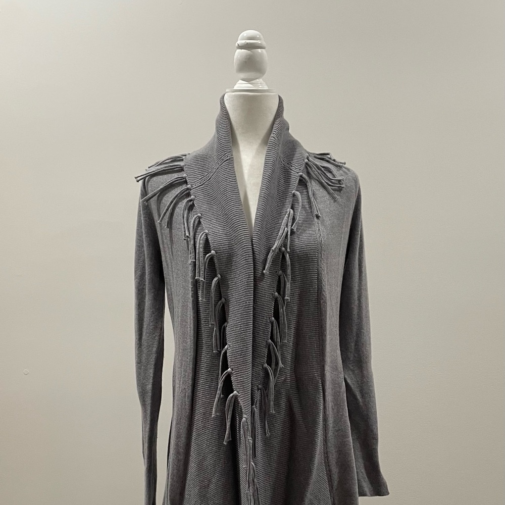 Gray Fringe Open Cardigan Sweater Coat - Picture 5 of 5